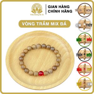 Vòng tay phong thủy trầm hương HÀ XÁ mix đá 8li nam nữ mệnh kim mộc thủy hỏa thổ