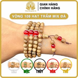 Vòng tay chuỗi tràng 108 hạt phong thủy trầm hương HÀ XÁ mix đá màu bế bạc mệnh kim mộc thủy hỏa thổ nam nữ tài lộc