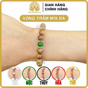 Vòng tay phong thủy trầm hương HÀ XÁ mix đá màu bế bạc đeo tay cặp đôi nam nữ mệnh kim mộc thủy hỏa thổ may mắn tài lộc