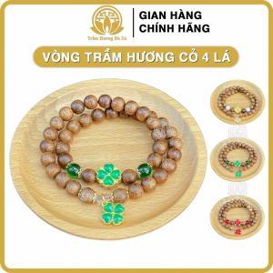 Vòng tay đôi cỏ 4 lá mạ vàng phong thủy trầm hương HÀ XÁ đeo tay cặp đôi nam nữ may mắn tài lộc