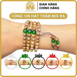 Vòng tay chuỗi tràng 108 hạt phong thủy trầm hương HÀ XÁ mix đá màu theo mệnh